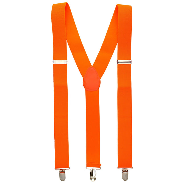 Orange hängslen och livrem