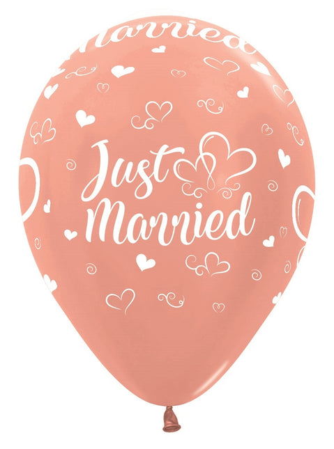Ballonger Just Married Hearts Metallic Roséguld 30cm 25st