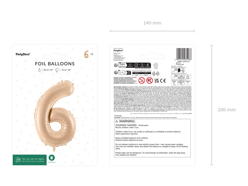 6-årsfigur Ballong Beige Tom 72cm