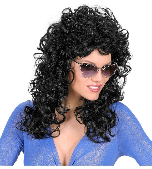 Svart peruk halvlångt hår lockar