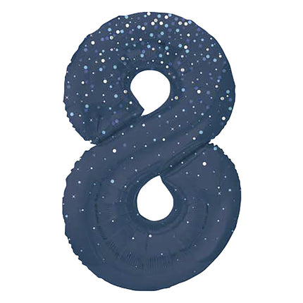 8 års figurballong mörkblå prickar 86 cm
