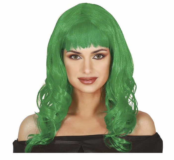 Grön peruk långt hår