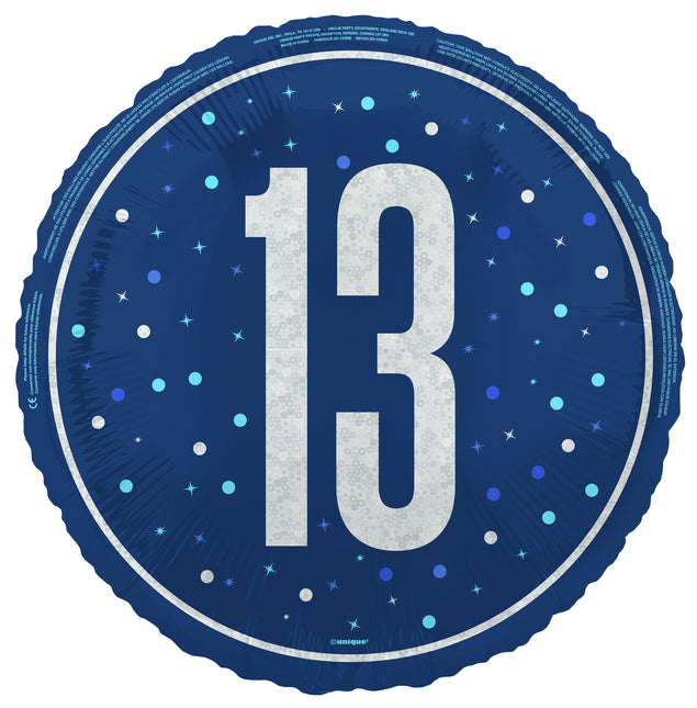 13 år Heliumballong blå tom 45 cm