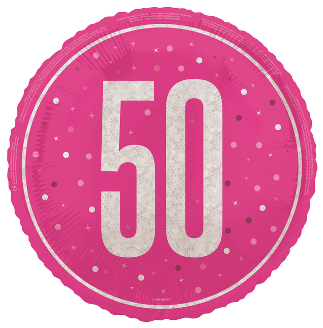 50 år Heliumballong Rosa Tom 45cm