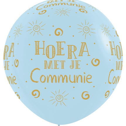 Ballonger Hurra för din kommunion Pastell matt blå 91cm 2st