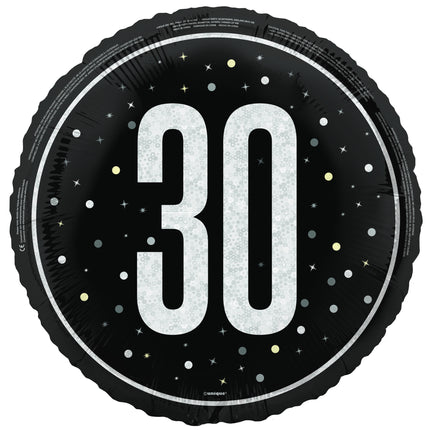 30 år Heliumballong Svart Vit Tom 45cm