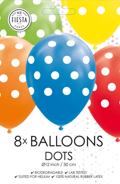 Färgade ballonger Prickar 30,5cm 8st