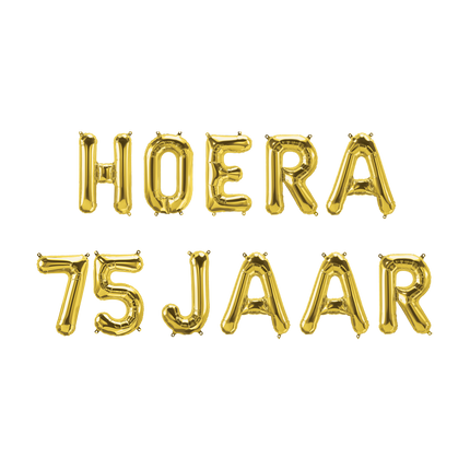 Guldballonger Set 75 år Hurra 1,9 m