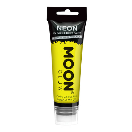 Moon Glow Neon UV Ansiktsfärg med svampapplikator Intensiv Gul 75ml