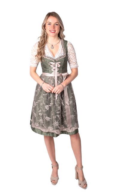 Rosa Vit Creme Dirndl Klänning Oktoberfest Damer Jaquard Grå