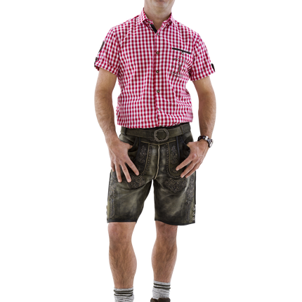 Röd Vit Blus Herr Kortärmad Traditionell Rutig