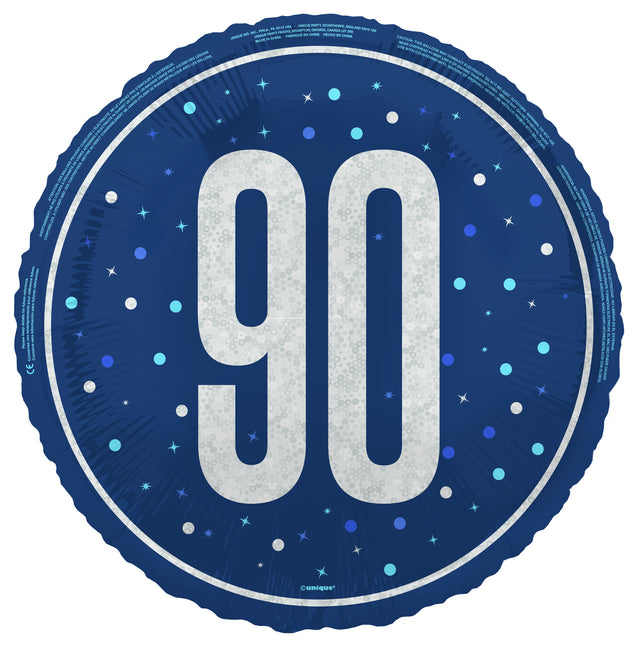 90 år Heliumballong Blå Tom 45cm