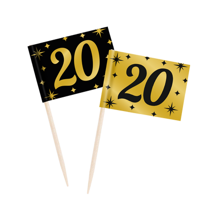 Guld Svart Cocktailpinnar 20 År 6,5cm