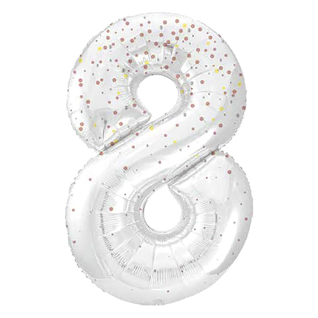 8 års figurballong vita prickar 86 cm