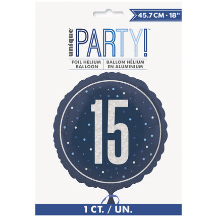 15 år Heliumballong blå tom 45 cm