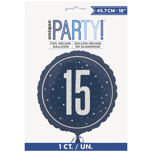 15 år Heliumballong blå tom 45 cm