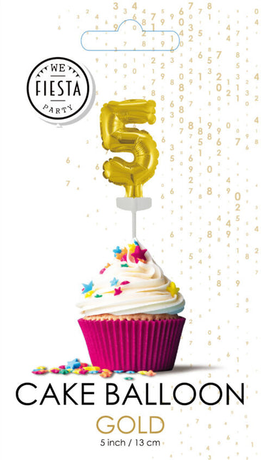 Guld Tårtöverdrag 5 år Folieballong 12,5 cm