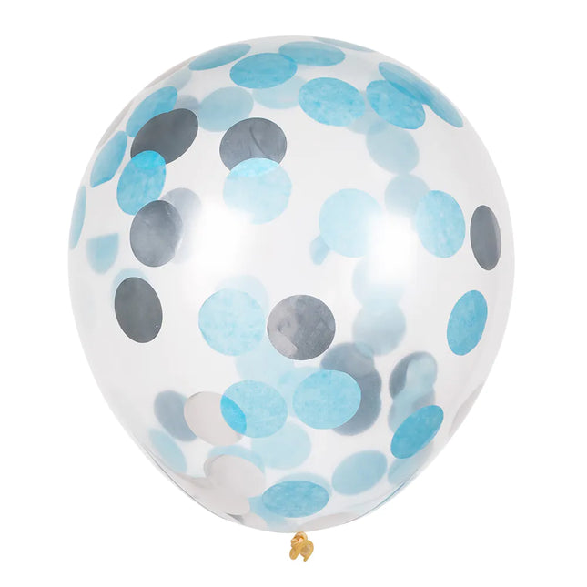 Blå Silver Konfetti Ballonger 30cm 5st