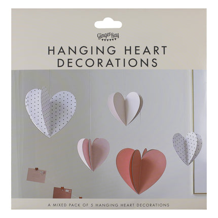 Rödrosa hängande dekoration Hjärtan 5st