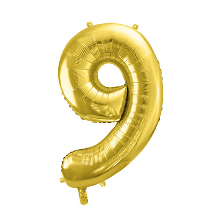 9 års figurballong guld tom 72 cm