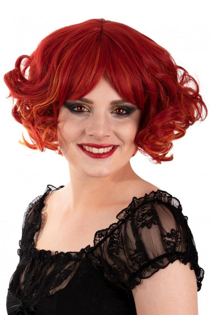 Peruk Arlene Kort med lockar Röd Orange