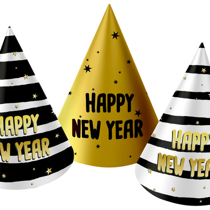 Partyhattar Happy New Year 10cm 6st