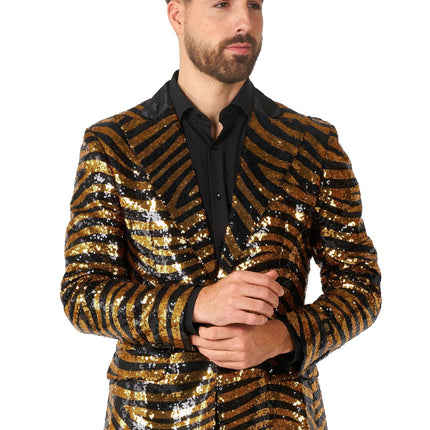 Guld Svart Tiger Paillet Blazer Herr <tc>OppoSuits</tc>