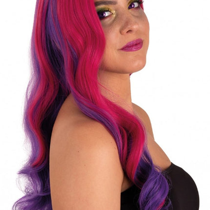 Peruk Selena Lång med lockar Rosa till Lila