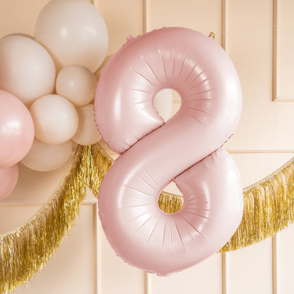 8 års figurballong ljusrosa tom 72 cm