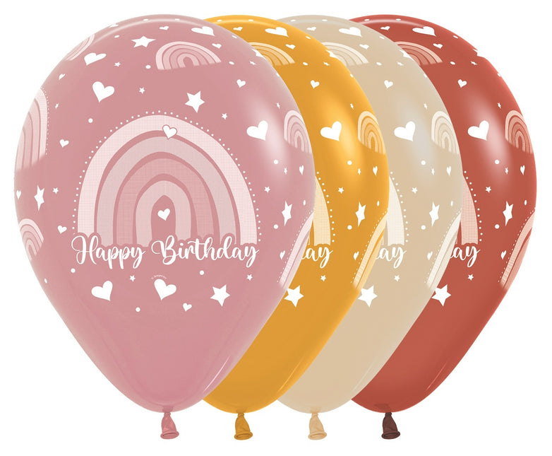Ballonger Happy Birthday Boho Rainbow Mix 30cm 25st