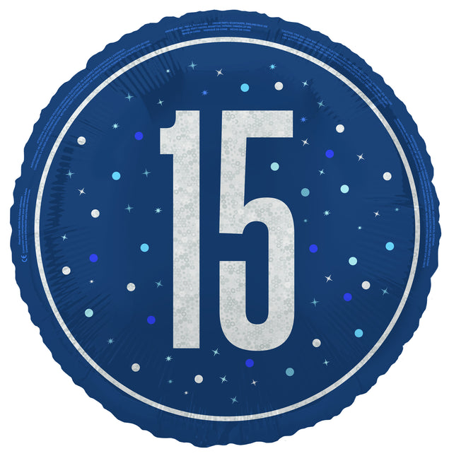 15 år Heliumballong blå tom 45 cm