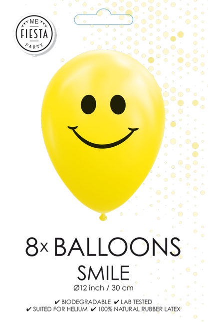 Gula ballonger Smiley 30,5cm 8st