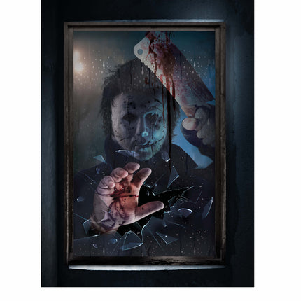 Halloween Dörraffisch Yxa 120cm x 80cm