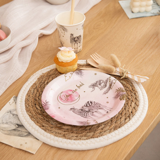 Födelsetallrikar Rosa Safari 18cm 8st
