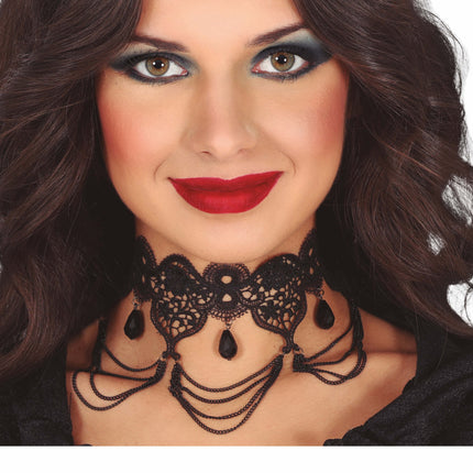 Svart halsband spets och stenar