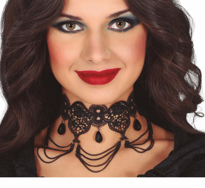 Svart halsband spets och stenar