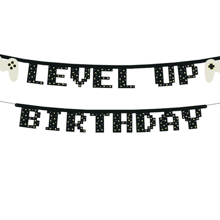 Banner för spelparty Level Up Birthday 2,5 m