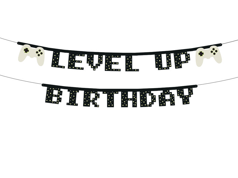 Banner för spelparty Level Up Birthday 2,5 m