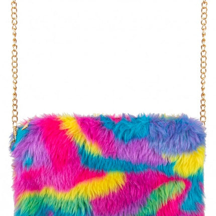Handväska plysch kamouflage regnbåge