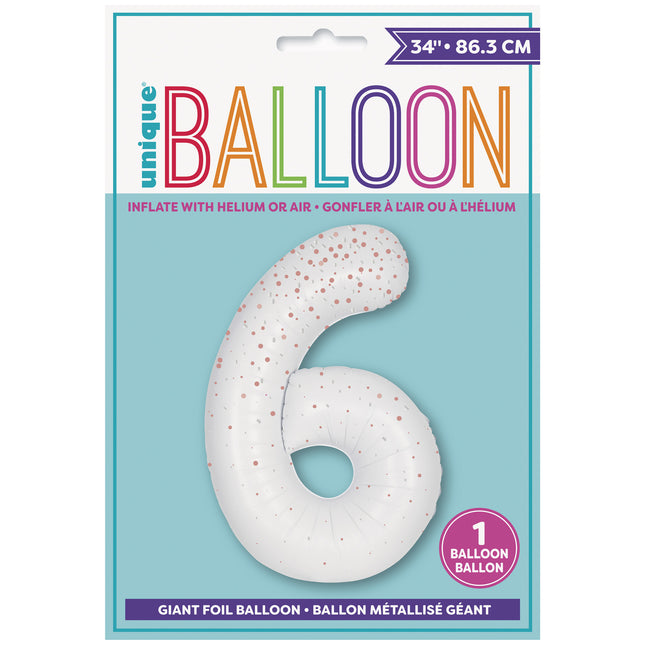 6 års figurballong vita prickar 86 cm