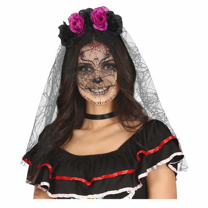 Lila Svart Hårband Med Slöja