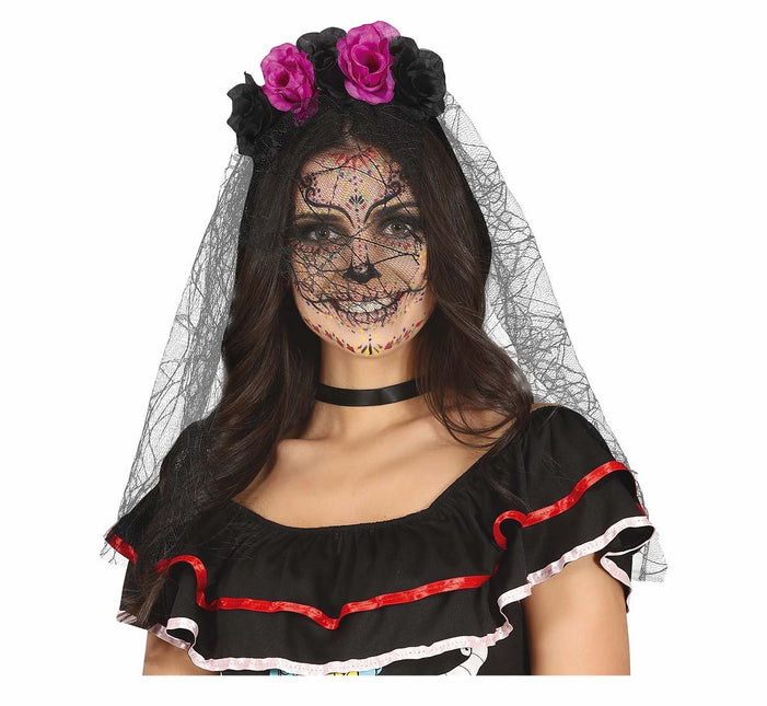 Lila Svart Hårband Med Slöja