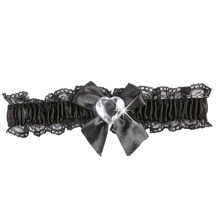 Svarta strumpeband med diamanthjärta