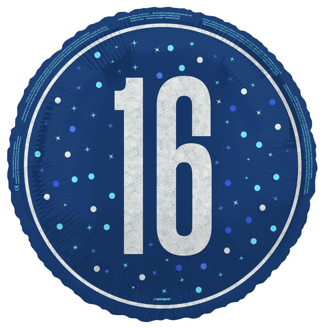 16 år Heliumballong blå tom 45 cm