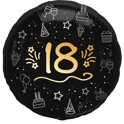 18 år Heliumballong Svart Guld Tom 45cm