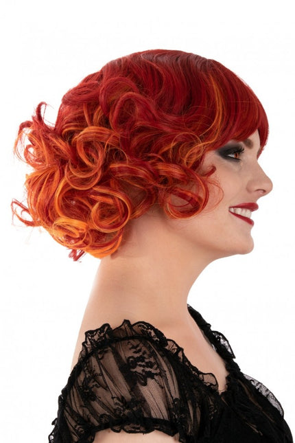 Peruk Arlene Kort med lockar Röd Orange