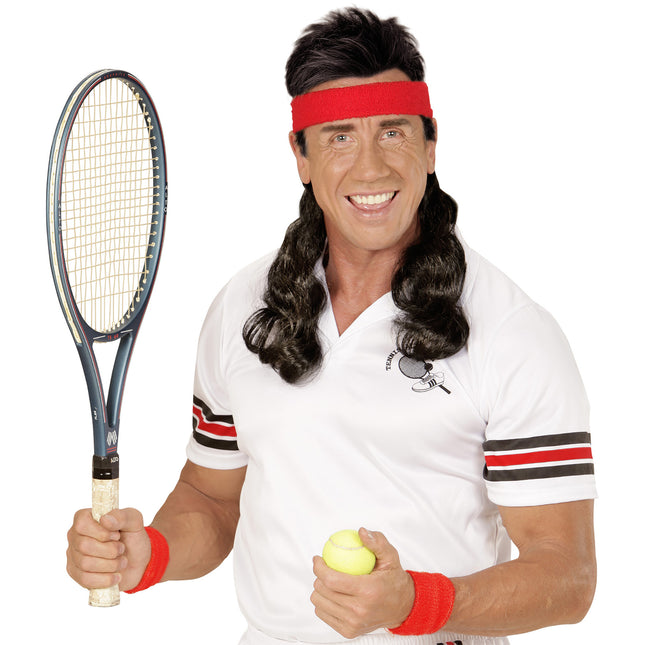 Röda svettband med peruk