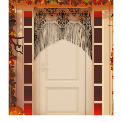 Svart Halloween dörrgardin Spets med strängar