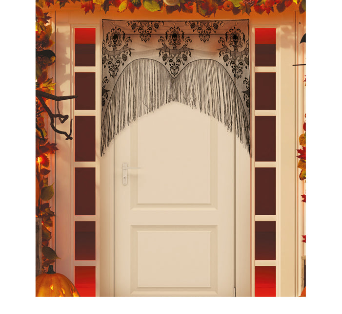 Svart Halloween dörrgardin Spets med strängar