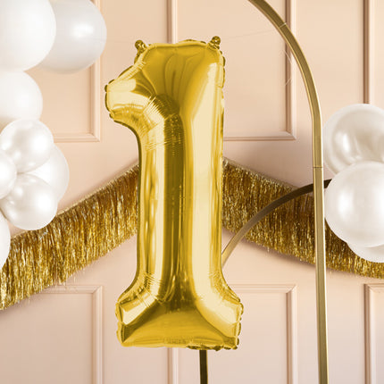 1 års figurballong guld tom 72 cm